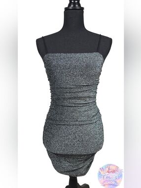 SHEIN Silver Sparkle Ruched Spaghetti Strap Cami